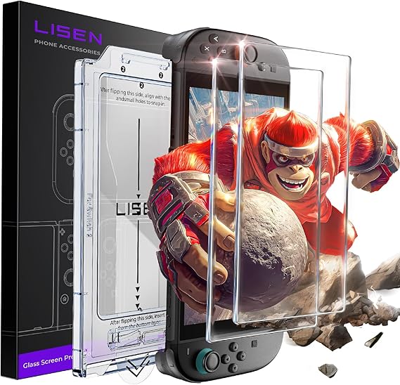 LISEN 強化ガラスフィルム 対応 スイッチ2【2枚入り】・一発貼り・自動貼り付けキット付き ｜気泡ゼロ・指紋防止・高透過率・撥油性・超耐久・高光沢