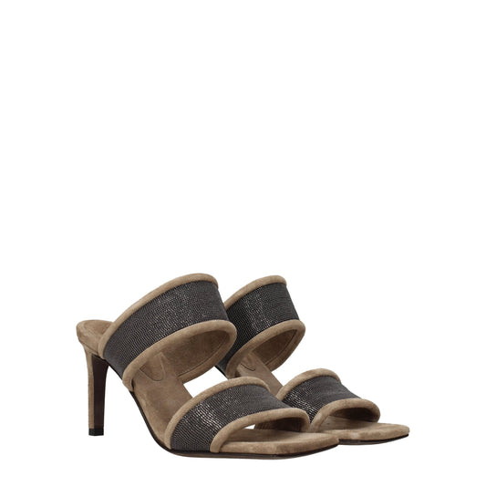 Brunello Cucinelli Sandals Women Suede Beige/Silver - Image 1
