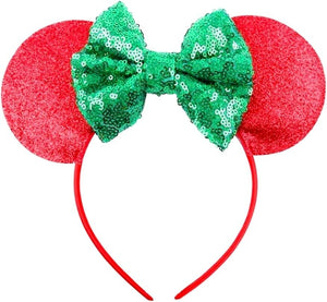 Mickey Mouse Headband – Minnie – Girl – Ears – Carnival – Glitter – Adults – Girls – Women – Girls – Red and Green – Original Christmas Birthday Gift Idea