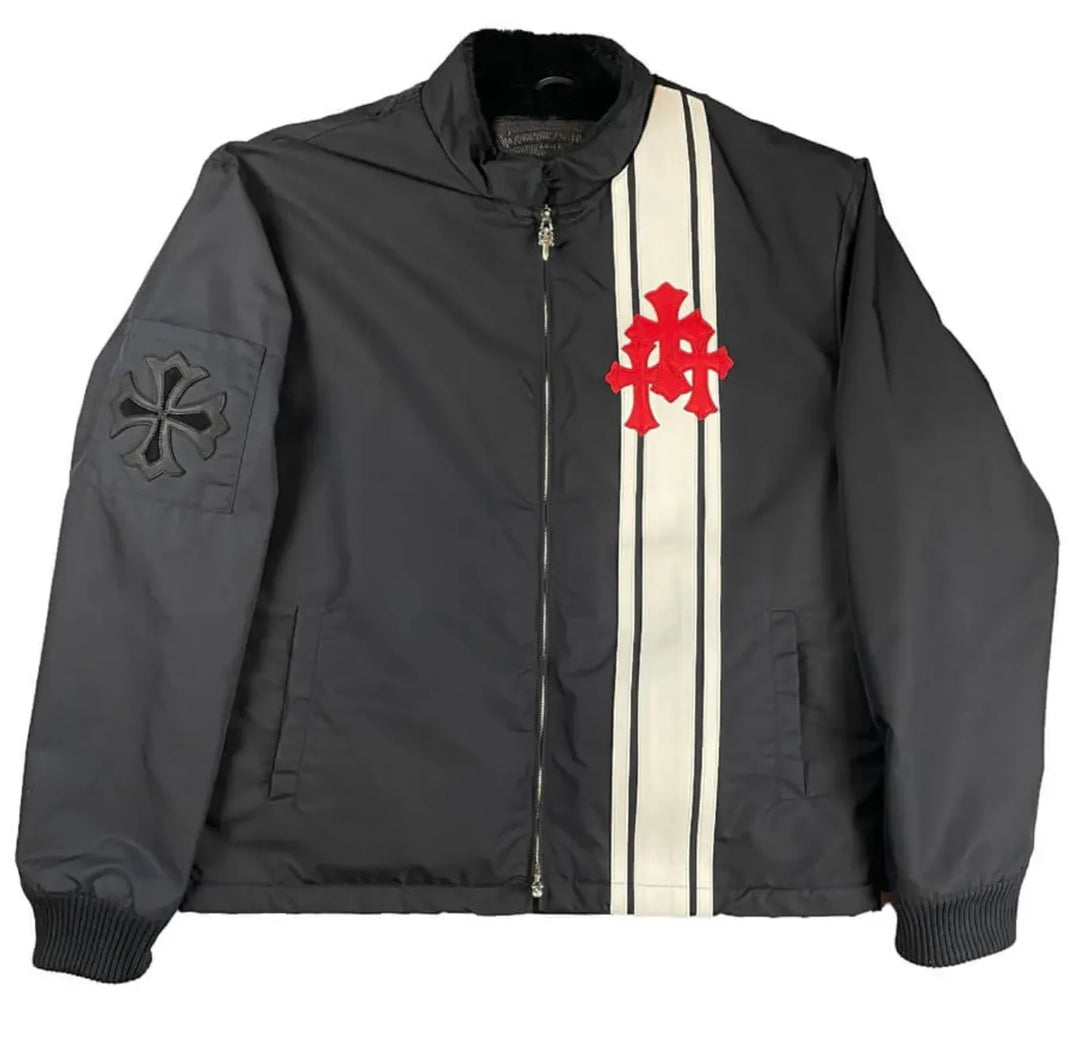 CHROME HEARTS 'COBRA' NYLON RACING LEATHER CROSS PATCH JACKET