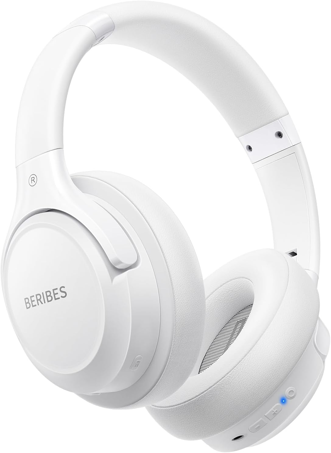 BERIBES Bluetooth Headphones, 65 Hours Playtime, 6 EQ Modes, Wireless Headphones, Bluetooth 6.0, Weighs Only 6.3 oz (180 g), Comfortable Fit, Headphones with Microphone, HIFI Stereo, Wired and Wireless, Dual Use, Noise Insulation, Sealed Type (White)