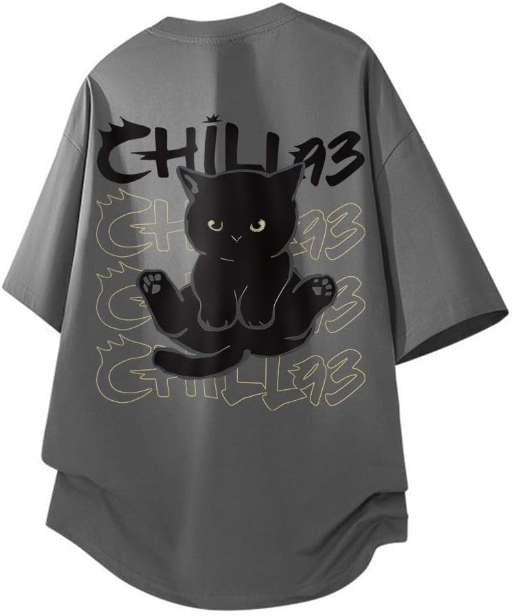 Summer Clothing, Men's, Short Sleeve, 100% Cotton, Large Size, Funny, Cute Cat Pattern, Printed, Round Neck, Half Sleeve, Top, Lightweight, Soft, Comfortable, Casual, Cute, Fashionable