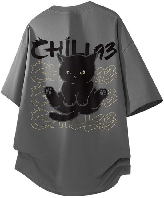 Summer Clothing, Men's, Short Sleeve, 100% Cotton, Large Size, Funny, Cute Cat Pattern, Printed, Round Neck, Half Sleeve, Top, Lightweight, Soft, Comfortable, Casual, Cute, Fashionable