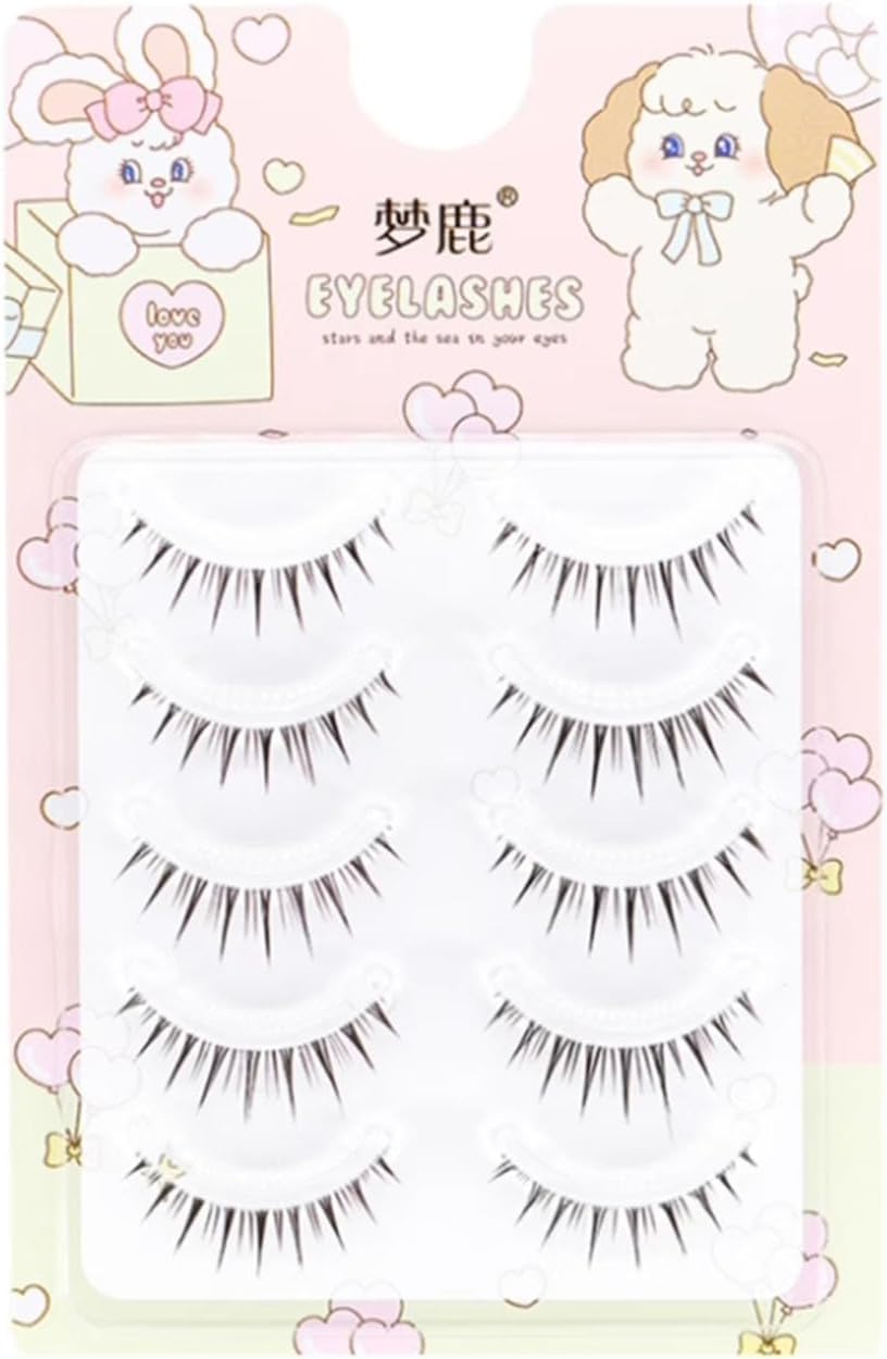 5 Pairs False Eyelashes, Ultra Fine Point, Transparent Axis, 3D Self-Adhesive, Lightweight, No Glue Required, Reusable, Natural, Beginners, Thin Makeup, Everyday Use, Popular, Students (W01)