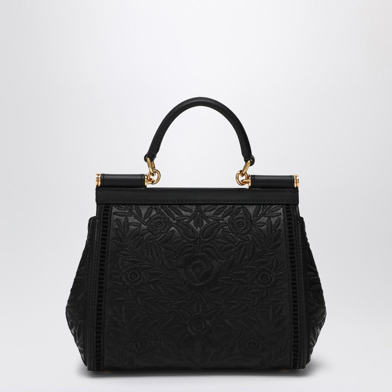 Dolce  Gabbana ドルチェ＆ガッバーナブラック刺繍ハンドバッグシチリア媒体 - Image 1