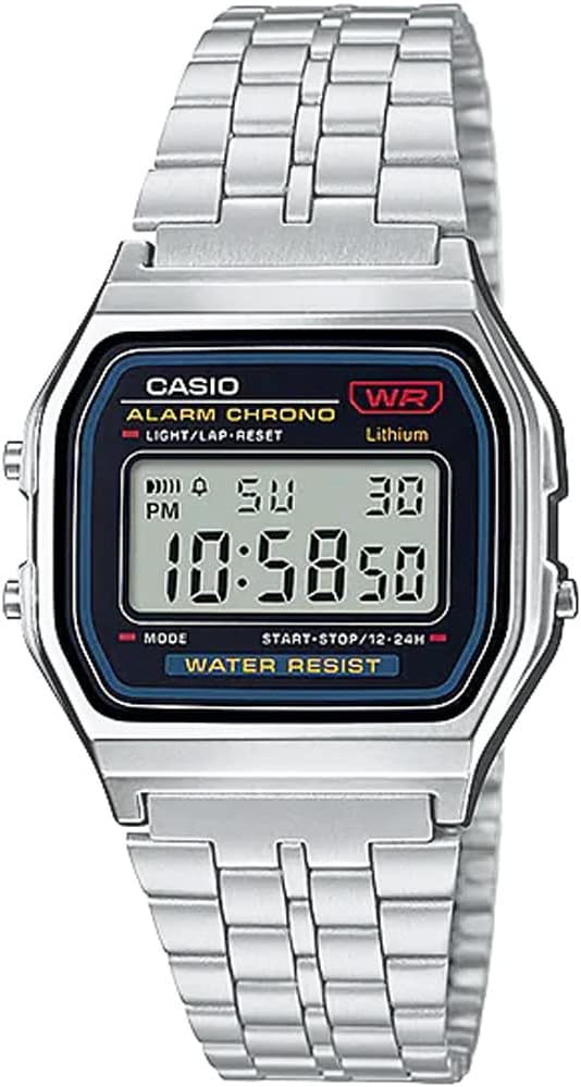 Casio A159W Series Standard Digital Watch, Quartz, Men's Cheap Casio Overseas Model, Free sliding clasp Silver A159WA-N1, Bracelet Type