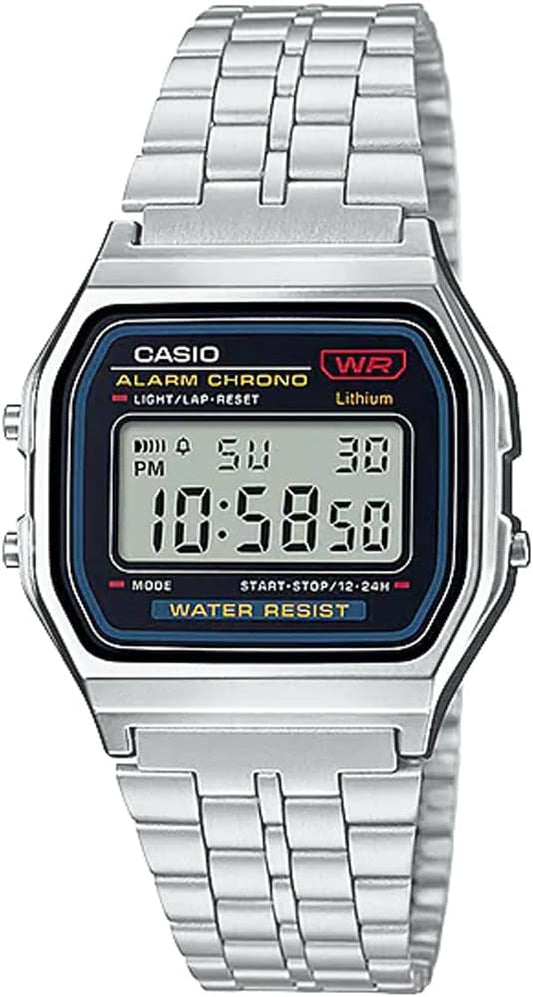 Casio A159W Series Standard Digital Watch, Quartz, Men's Cheap Casio Overseas Model, Free sliding clasp Silver A159WA-N1, Bracelet Type