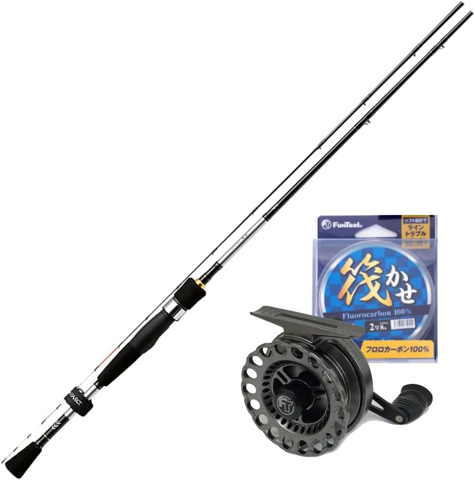 Beginner Raft Fishing Set, Right Handle, Rod Reel Line Set of 3 (Daiwa Flying Dragon, 150P / V, Black Oh Light, Right Raft No. 2)