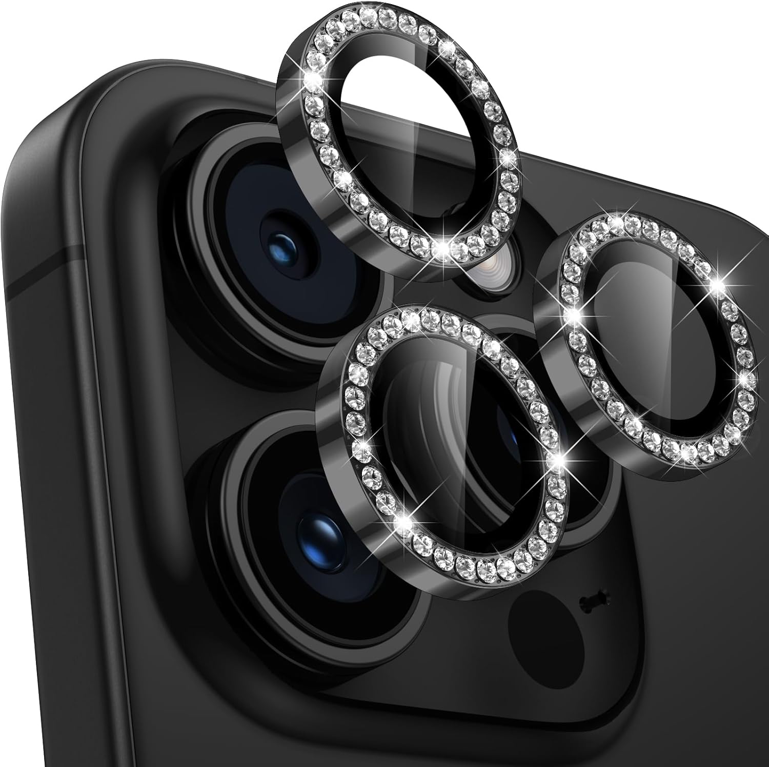 [Set of 4] Lens Cover, Camera Film, Glitter, Camera Protection, Shiny Aluminum Alloy, 9H Tempered Glass, Scratch Resistant, Black Edging, Overexposure Prevention, Ultra High Transmittance, Camera