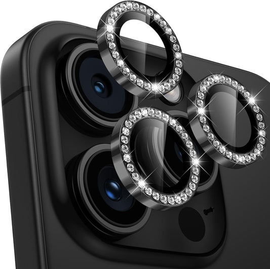 [Set of 4] Lens Cover, Camera Film, Glitter, Camera Protection, Shiny Aluminum Alloy, 9H Tempered Glass, Scratch Resistant, Black Edging, Overexposure Prevention, Ultra High Transmittance, Camera