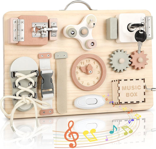 Joyreal Montessori Busy Board - Educational Toy, 1, 2, 3 Years, Birthday Gift, Toy for Girls, Boys, Children, Wooden Toys, Fingertip Education, Early Development