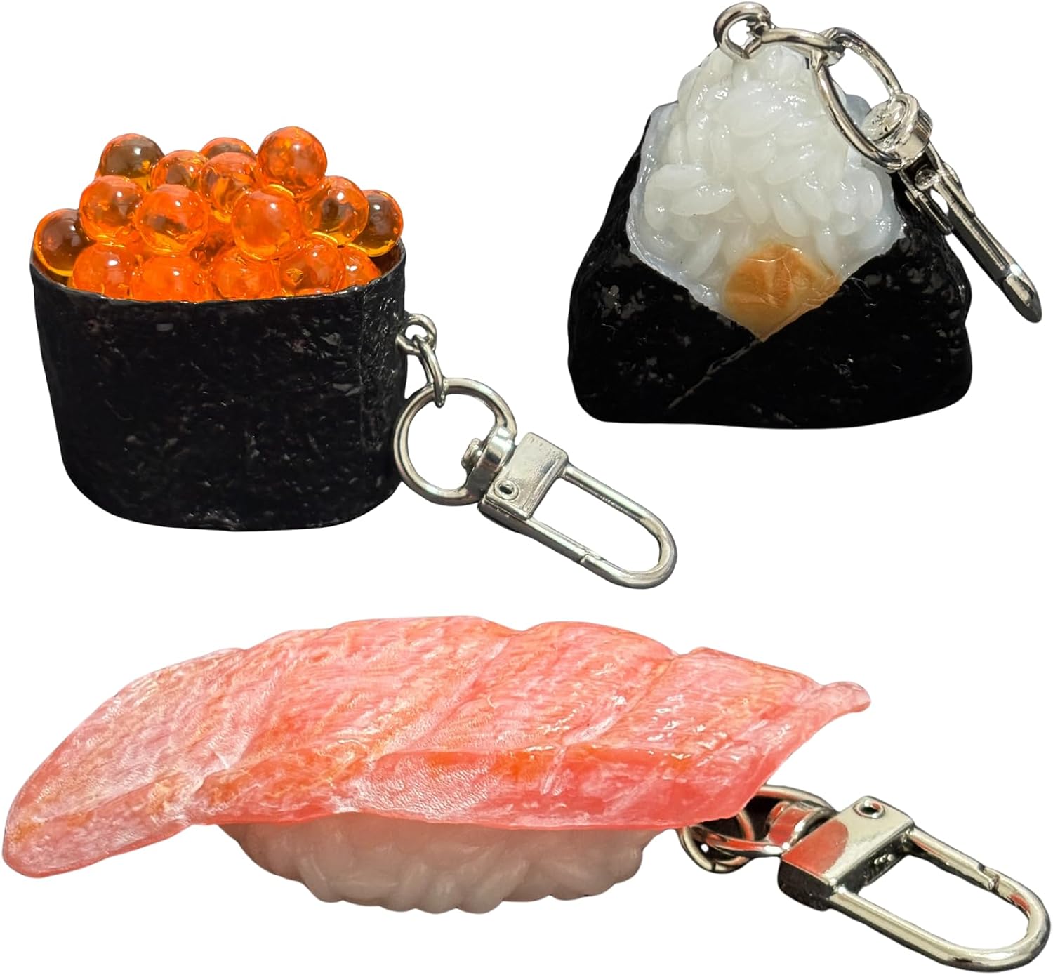 [ABILEAD] 食品サンプル 寿司 おにぎり キーホルダー 3種セット リアル バッグチャーム 鍵 ポーチ 日本みやげ ギフト 低臭PVC