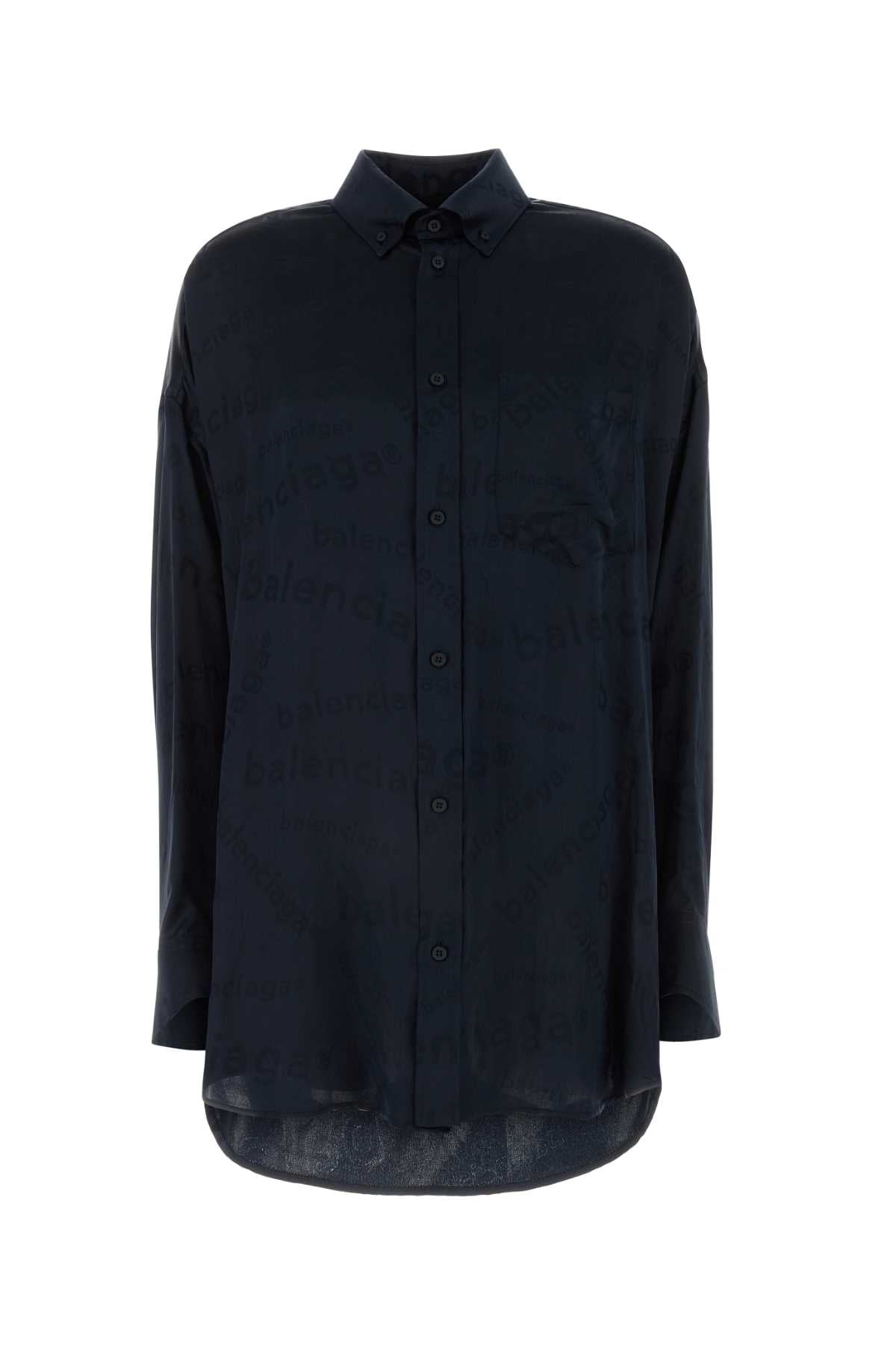 Balenciaga バレンシアガミッドナイトブルーシルク特大シャツ - Image 1