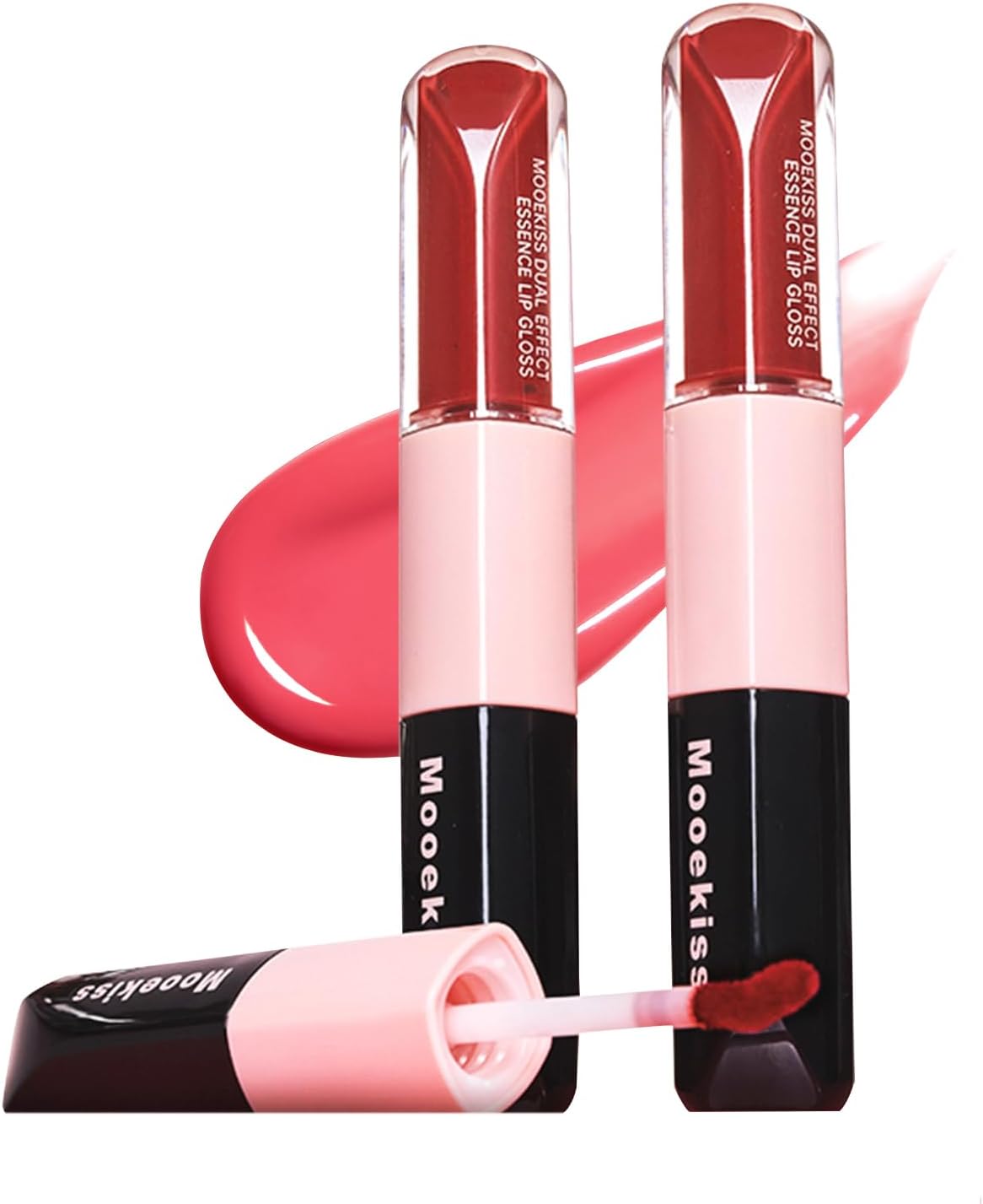 Mooekiss Double Ended Lip Gloss 2 in 1 Matte Lip & Transparent Essence Mirror Finish Softens & Discreetly Dried Crackles Won't Stick to Mask, Long Lasting & Brightens Whiteness & Purity Lip Makeup