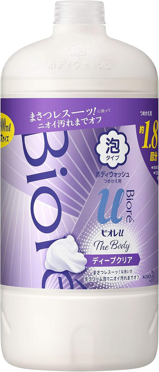 Biore U The Body Foaming Type Deep Clear Herbal Fresh Scent Refill 27.7 fl oz (800 ml) High Lubrication Formula Raw Foam Body Soap Refreshing Herbal Fresh Scent Refill