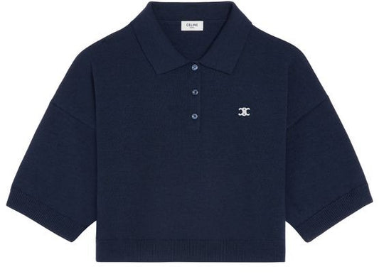 CELINE Triomphe cropped polo in wool - Image 1