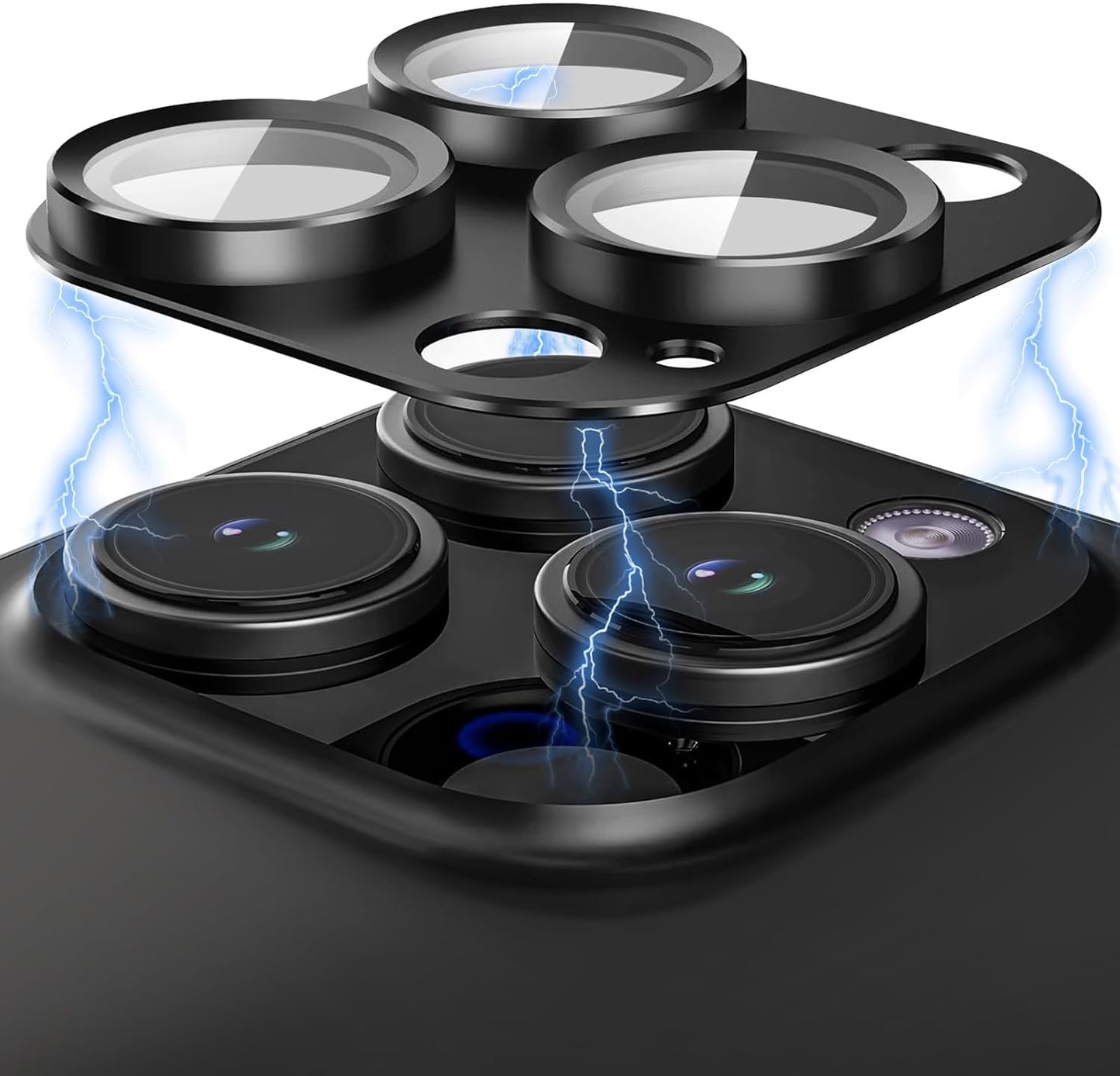 OAproda Camera Film for iPhone 16Pro / 16Pro Max/15Pro/14Pro, Camera Cover, Lens Protection, [Aluminum Alloy Integrity] Tempered Glass, 9H, Shock Resistant, Black Edge, Over-Exposure Protection, For