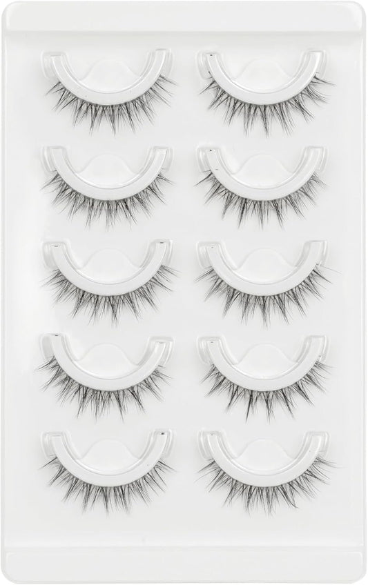 LZM DM-62 False Eyelashes, No Glue, Bunches, No Adhesive, Reusable, Beginners, No Glue, Strong Adhesion, Waterproof, Sweatproof, 3D Feel, 5 Pairs