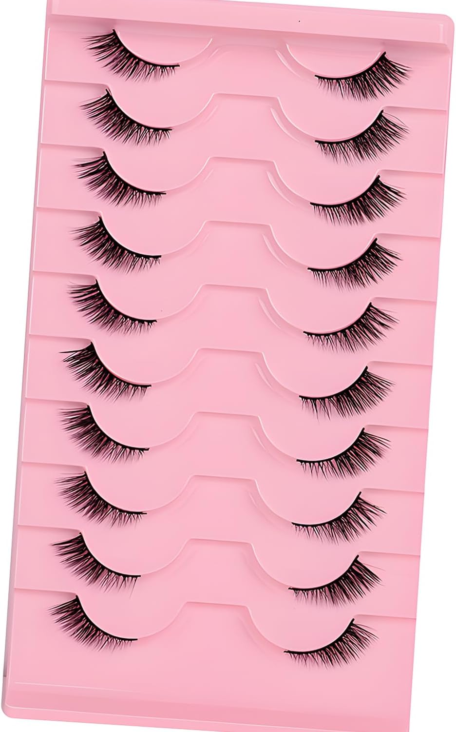 WALWAL False Eyelashes - Natural Curly 3D Volume Fake Mink Eyelashes, Perfect for Cat Eye Makeup! Fluffy, Light and Attractive (Half Eyelash Style C, 10 Pairs)