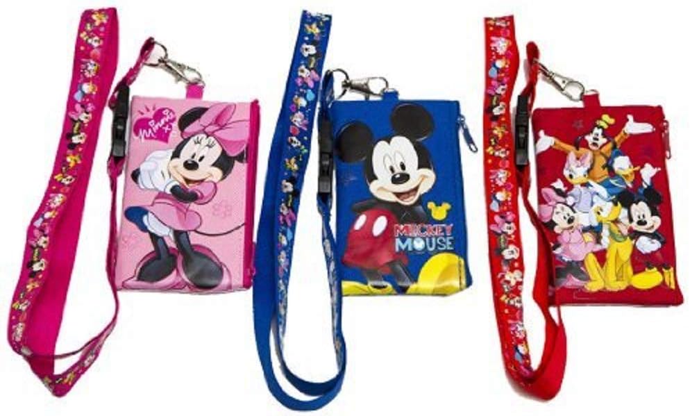 3 x Disney Mickey Minnie & Friends - Cordón con soporte para tarjeta de identificación, cartera, monedero, boleto, llavero