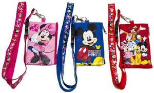 3 x Disney Mickey Minnie & Friends - Cordón con soporte para tarjeta de identificación, cartera, monedero, boleto, llavero