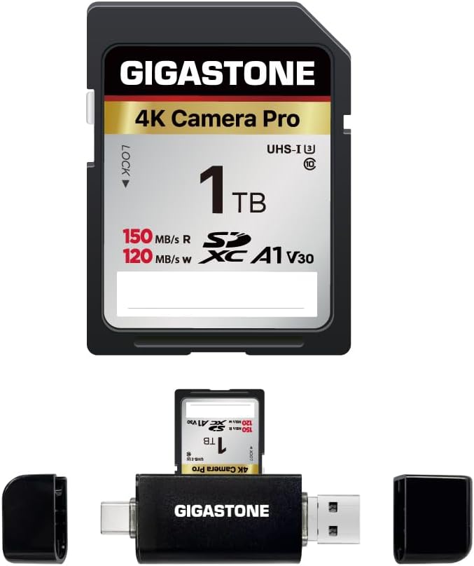 Gigastone SD Card with 1TB Type C Card Reader V30 U3 SDXC Ultra Fast Memory Card 4K UHD Video Canon Nikon Sony Pentax Kodak Olympus Panasonic and More Digital Camera SLR with 1 Mini Case
