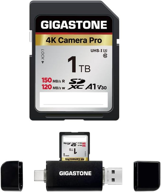 Gigastone SD Card with 1TB Type C Card Reader V30 U3 SDXC Ultra Fast Memory Card 4K UHD Video Canon Nikon Sony Pentax Kodak Olympus Panasonic and More Digital Camera SLR with 1 Mini Case