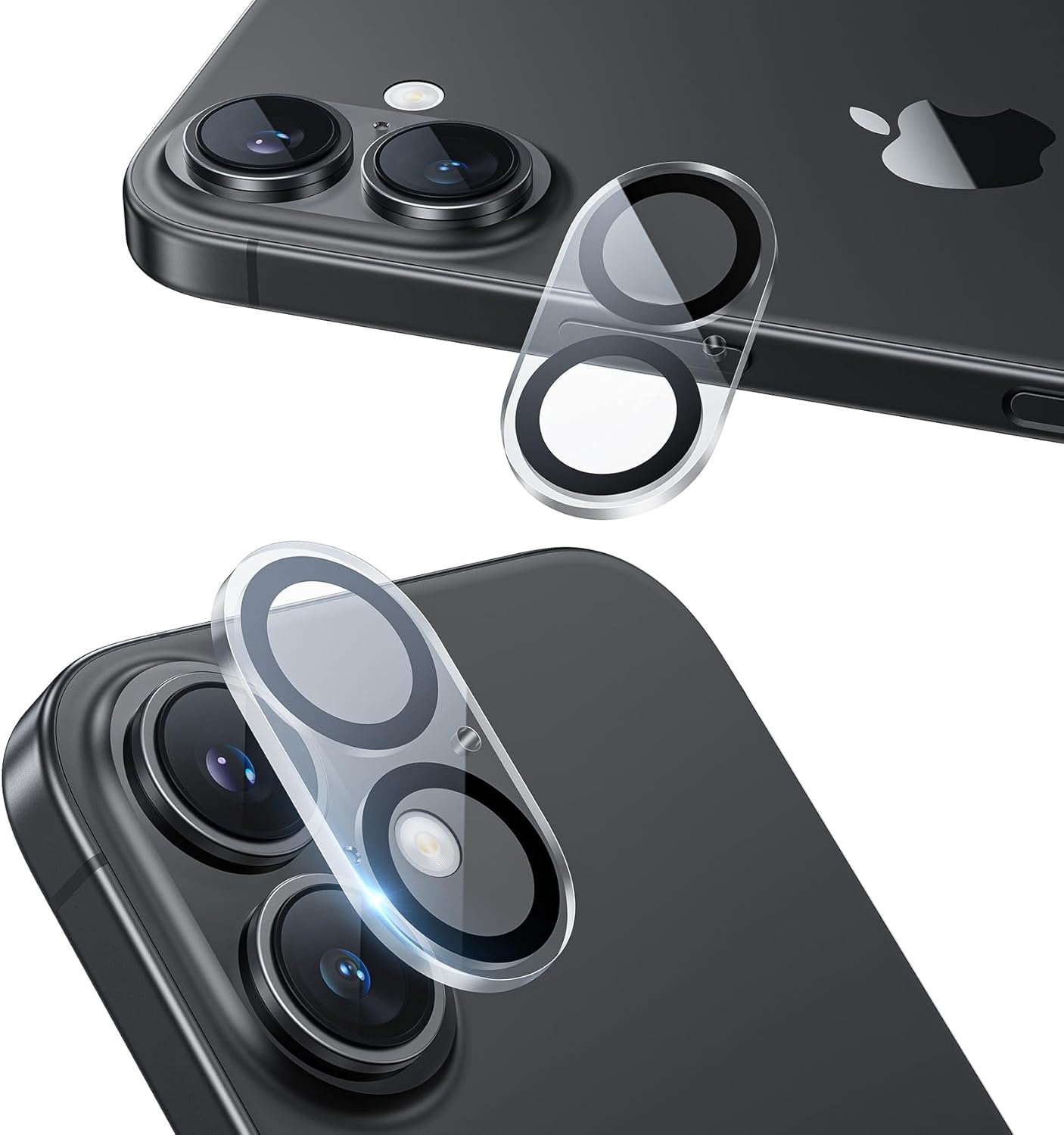 NIMASO Camera Film for iPhone 16/iPhone 16 Plus Camera Protection Full Protection Black Edge Lens Cover for iPhone 16/16 Plus 2 Pack DCM24G1426