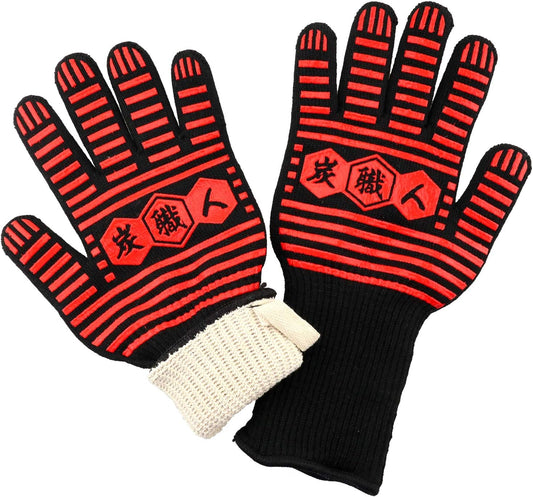 Charcoal Craftsman Heat Resistant Gloves, Barbecue Gloves, Heat Resistant Temperature Approx. 1600°F (500°C), Both Hands, Set of 2, Potholders, Anti-Slip, 5 Fingers