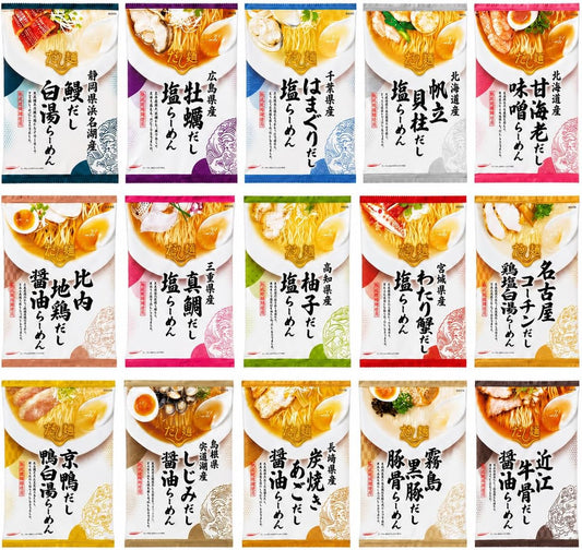 K&K Dashimi Noodles, Nationwide Food Comparison Set, 1 Serving, 15 Types of Each, Ramen, Instant, Local Ramen, Assorted, Father's Day, Mother's Day, New Year's Day, Gift, EBLIM Brand Special Set