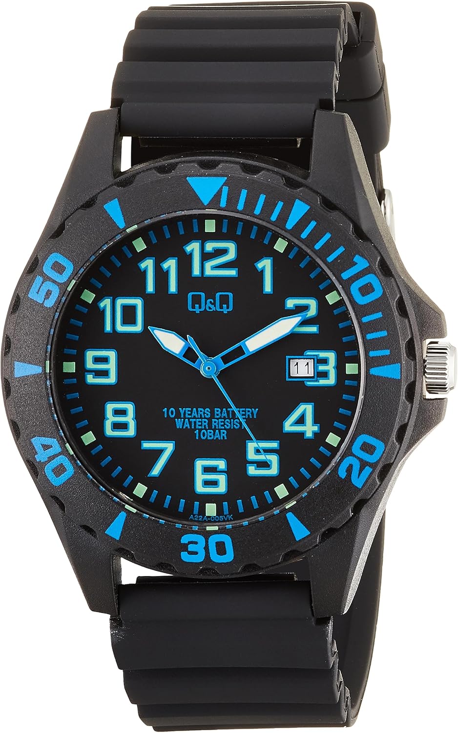 Citizen Q&Q Analog Watch, Battery Life 10 Years, Waterproof A24A and Others, black/blue, Classic
