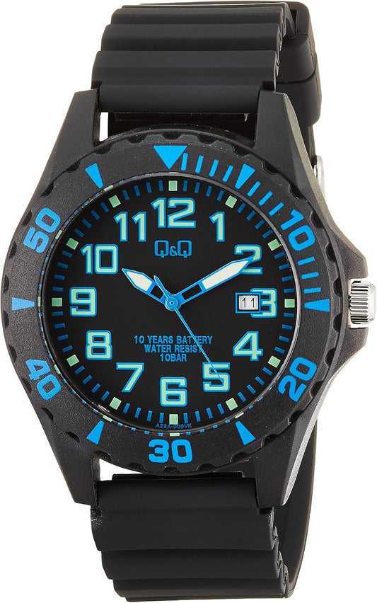 Citizen Q&Q Analog Watch, Battery Life 10 Years, Waterproof A24A and Others, black/blue, Classic