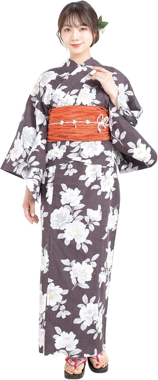 Nishiki Yukata, 2-Way, 3-Piece Set, Separate, 100% Cotton, Two-Part Type, Women's, Adults, Tie Belt, Easy to Wear, Fireworks Display, Modern, Retro, Classic Pattern, M-L/LL