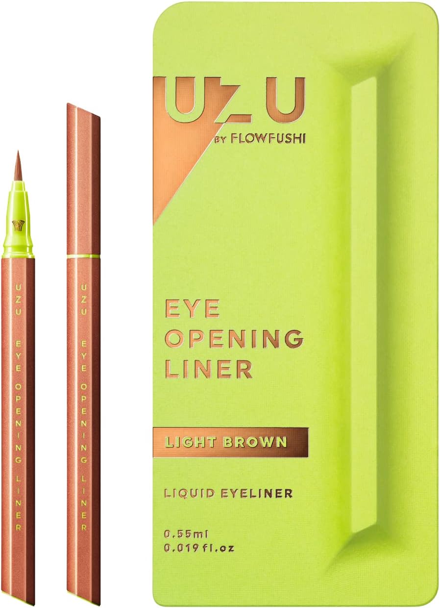 UZU By Flowfushi Eye Opening Liner, Liquid Eyeliner, Hot Water Removable, Alcohol Free, Dye Free, Hypoallergenic, Color: Light Brown, [2022 New Color]