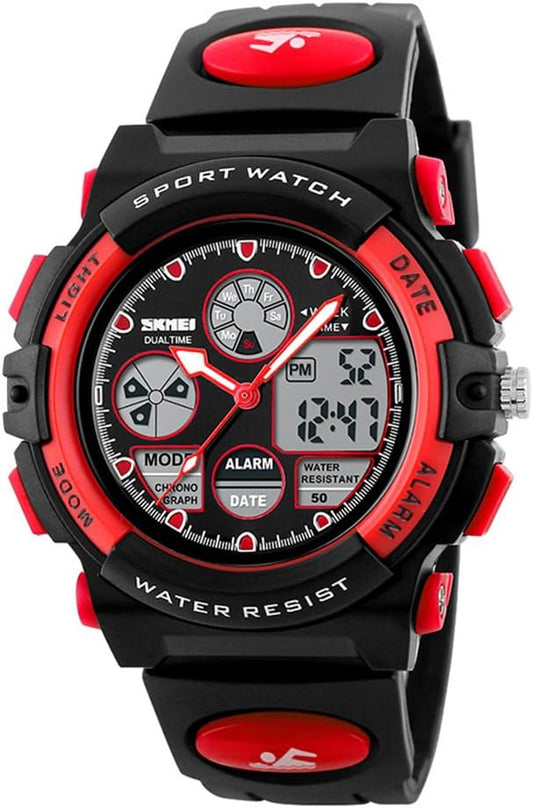 fngeen KidsスポーツウォッチLEDライトアナログデジタル防水アラームWatch for Boys ブラック