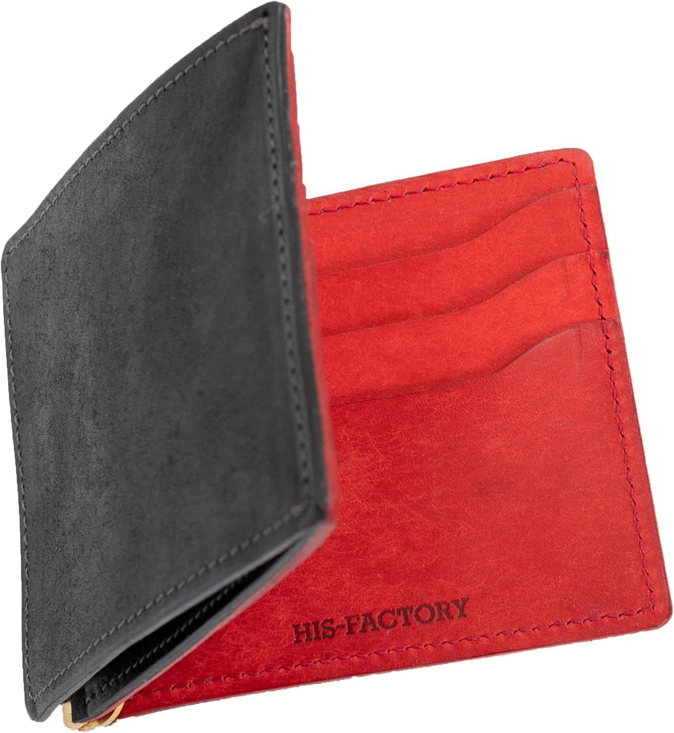 Hizu Factory Pueblo Genuine Leather Money Clip (with Coin Pocket) Made in Japan Artisan Handmade, Black x Publo