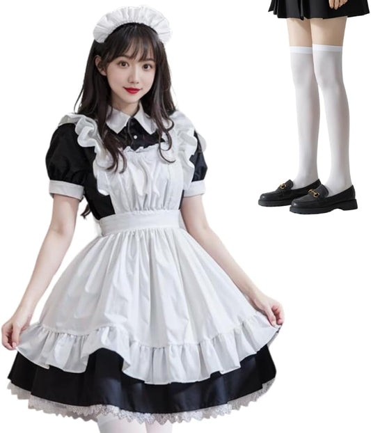 BeLoved Maid Clothes Full Set with Tights 【Size: S～5XL】 Little Devil Large Size Culture Festival School Festival Maid Cafe Event Adult Unisex Cute Present cosplay costume halloween outfit clothes