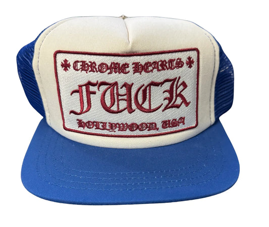 CHROME HEARTS 'FUCK' HOLLYWOOD BLUE TRUCKER HAT