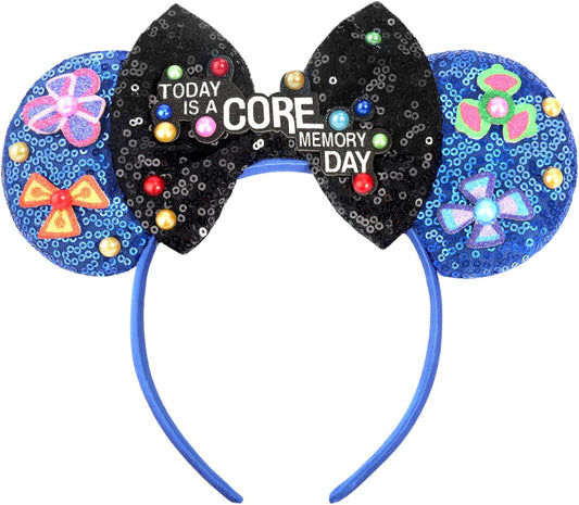 ETLUK Diadema con orejas de ratón, diadema azul con lazo de lentejuelas para mujeres, niñas y adultos, orejas de parque para cosplay, accesorios de decoración de fiesta