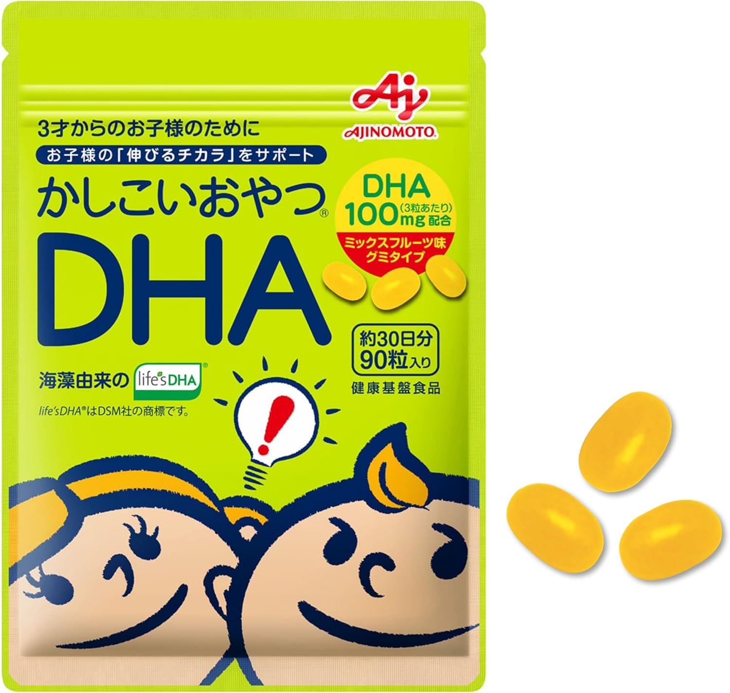 Ajinomoto Smart Snack DHA Mixed Fruit Flavor Bag of 90 Capsules Gummy Supplement, Approx. 30 Day Supply