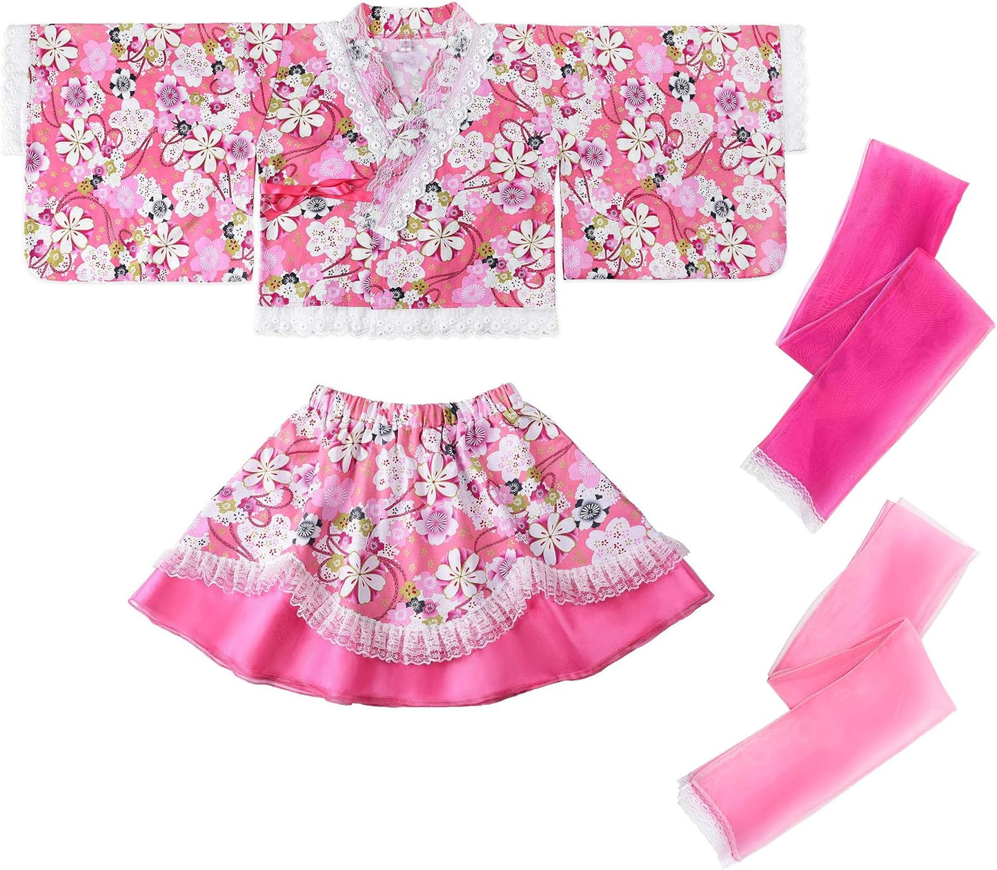 ReliBeauty Yukata Dress, Children, Girls, Separate, Lace, Ruffle, 100% Cotton, Fireworks Festival, Summer Festival, Stylish, Cute, Floral Pattern