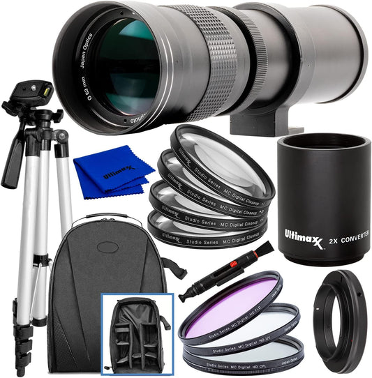 Ultimaxx 420-800mm (840-1600mm with Converter) f/8.3-16 Manual Telephoto Zoom T-Mount Lens Kit for Canon EOS Rebel T3 T3i T4i T5 T5i T6 T7 T6i T6s T7i T8i SL1 SL2 EOS 60D 77D 800000D 800 8 0 d, 90d