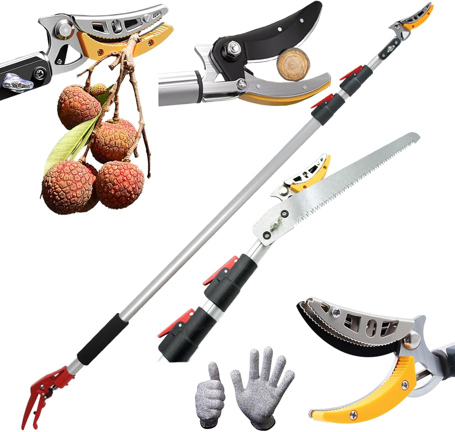 Telescopic High Branch Cutting Shears 【Gardener Recommended】 SK5 High-Grade Alloy Steel 2-Stage 3-Stage 2m 3m 4m 5m Lightweight with Saw Lock Fruit Picking High Branch Cutting Shears High
