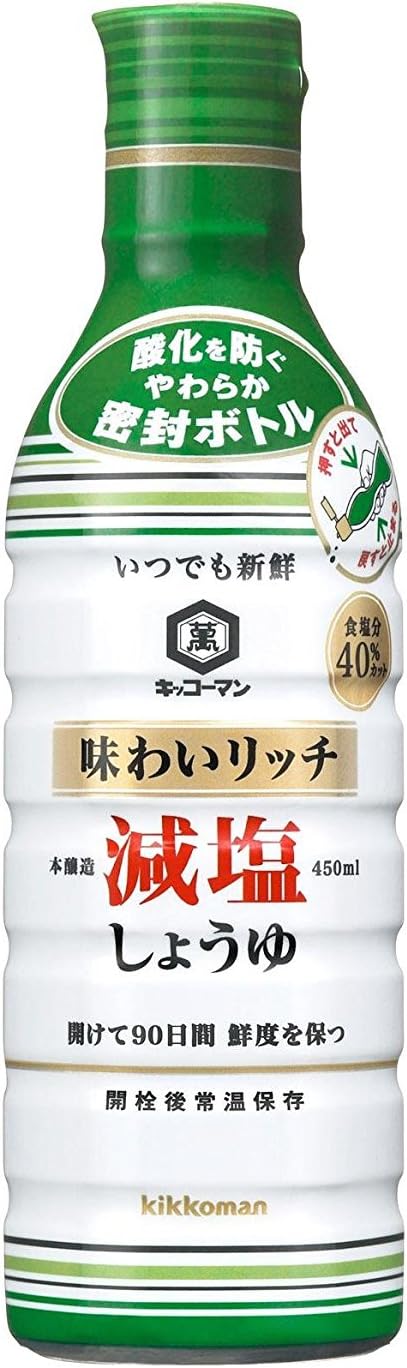 Kikkoman Anytime Fresh Taste Rich, Reduced Salt Soy Sauce, 15.2 fl oz (450 ml)