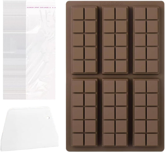 チョコレート型 6個キャビティ - スクレーパーと100枚の袋付き石鹸型,非粘着性 チョコレートキャンディーゼリー菓子ケーキ用キッチン用品