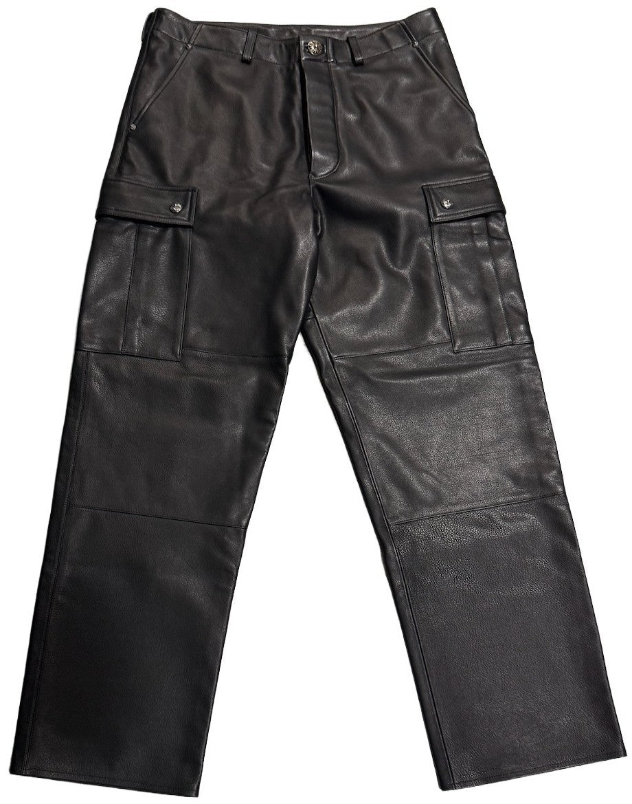 CHROME HEARTS 'DEVIL DOG' BLACK LEATHER CARGO PANTS