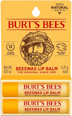 Burt's Bees Bálsamo labial – Cera de abeja original, hidratante labial con cera de abejas de origen responsable, sin tinte, tratamiento acondicionador de origen natural, 2 tubos, 0.15 onzas.