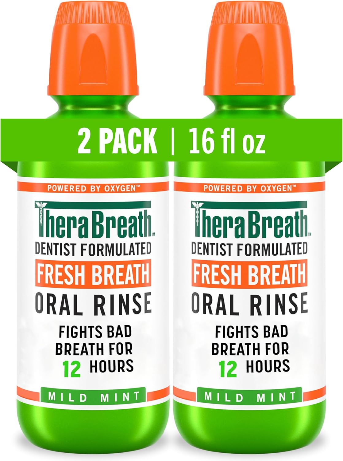 TheraBreath - Enjuague bucal Fresh Breath, sabor a menta suave, sin alcohol, 16 onzas líquidas (paquete de 2)