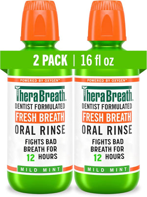 TheraBreath - Enjuague bucal Fresh Breath, sabor a menta suave, sin alcohol, 16 onzas líquidas (paquete de 2)