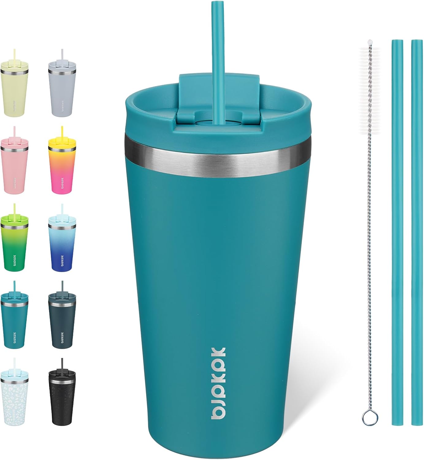 BJPKPK - Vaso de acero inoxidable con aislamiento, tapa y pajilla, taza de café para viaje, de 18 onzas, diseño de laguna